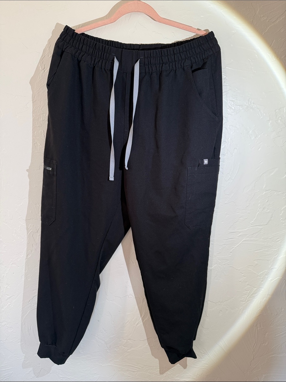 Figs Men's Black Jogger Cargo Sweatpants with White Drawstring